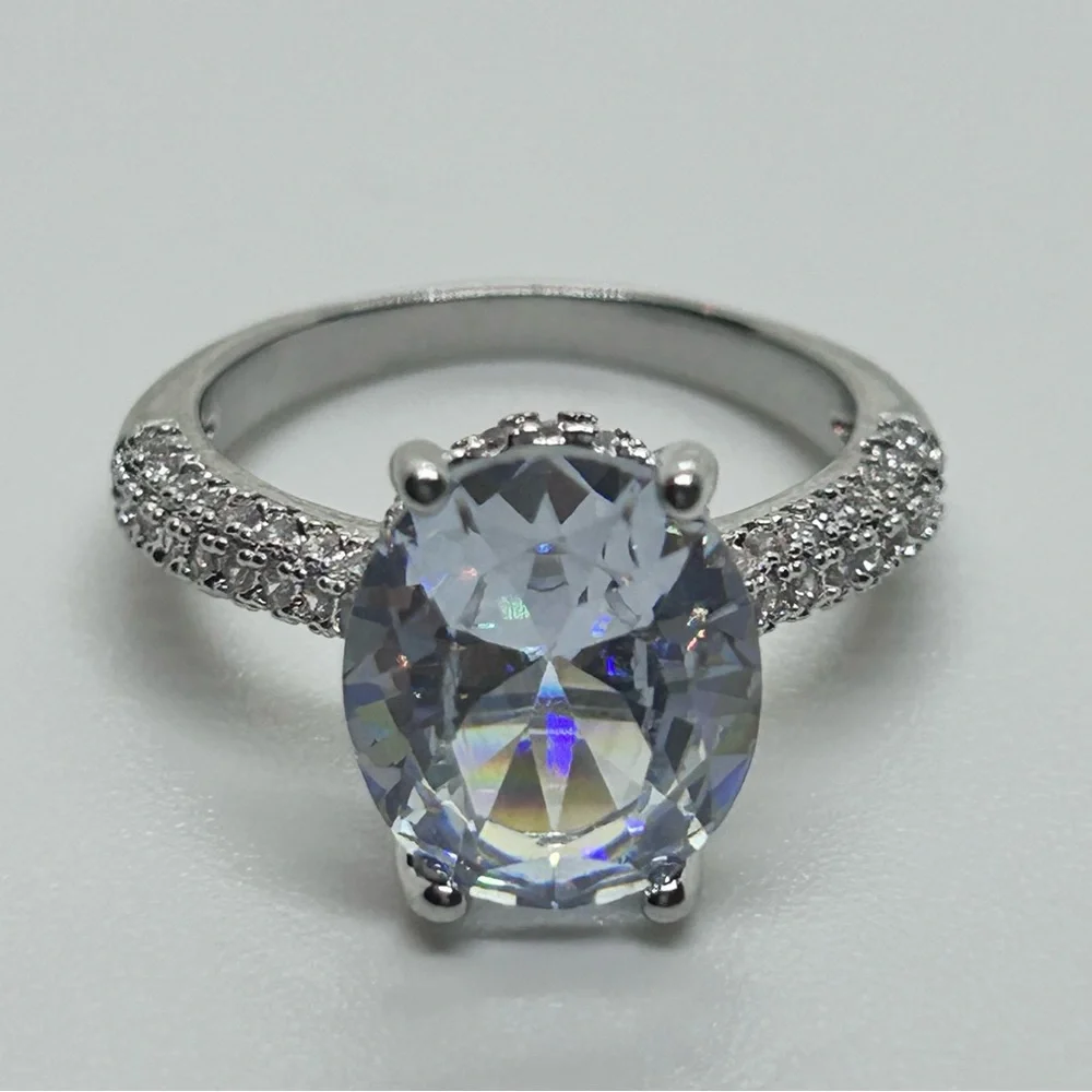 Huitan Gold Band Ring with Clear Oval Crystal